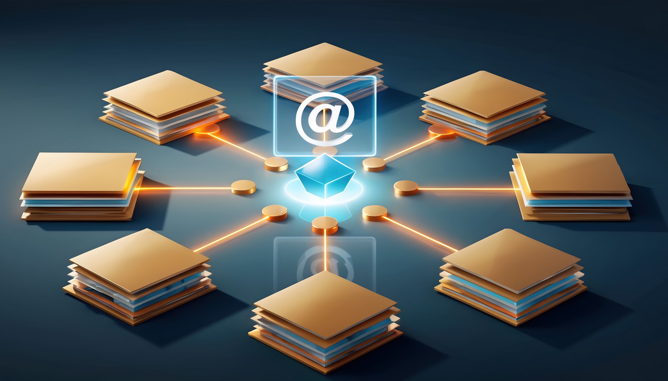 Illustration eines strukturierten digitalen E-Mail-Archivs in einer modernen IT-Umgebung
