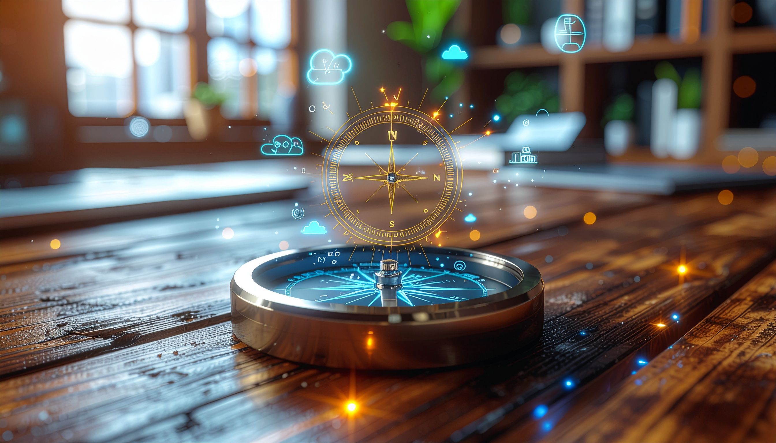 Schreibtisch mit Laptop, Dokumenten und Diagrammen zu Digitalisierungsprojekten