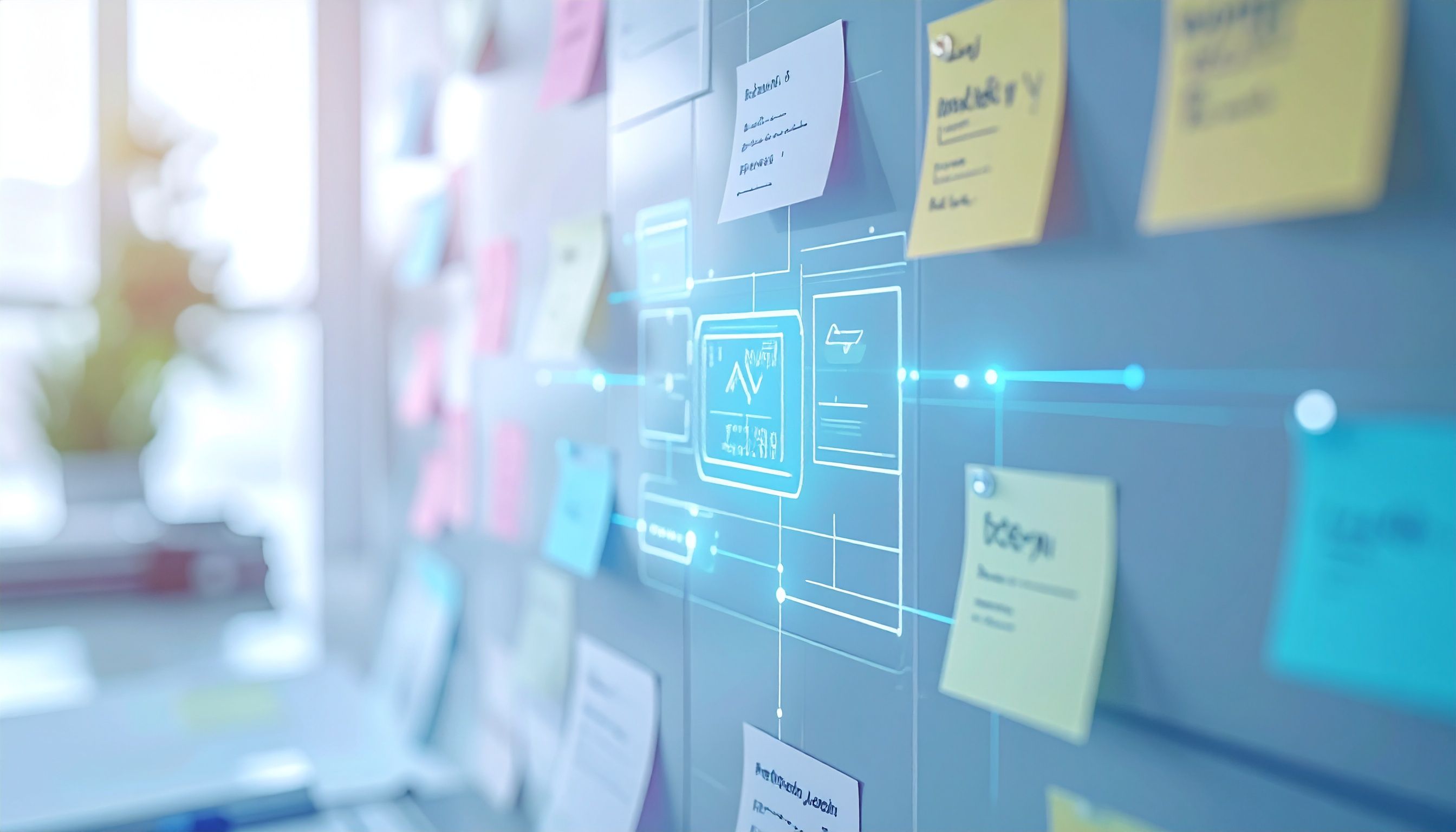 Symbolhafte Darstellung digitalisierter Geschäftsprozesse in einem mittelständischen Unternehmen