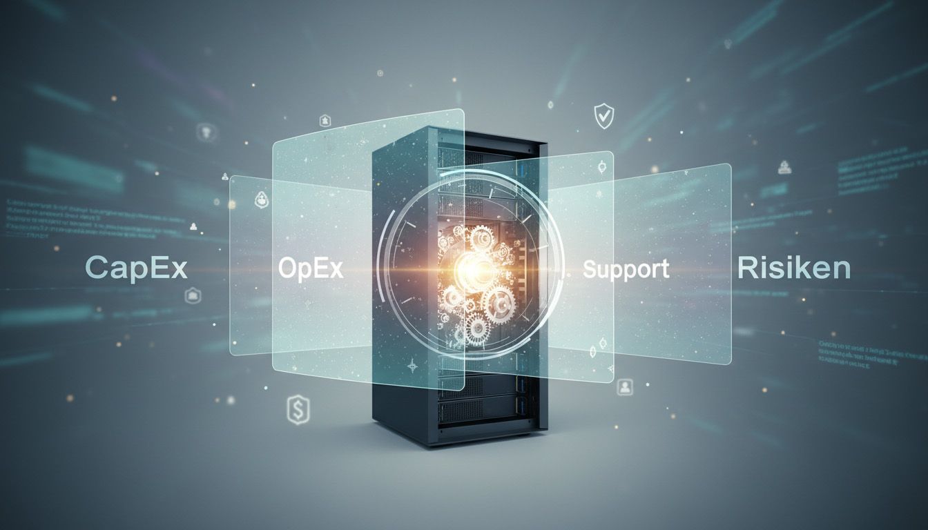 Illustration einer IT-Infrastruktur mit Servern und Kostenelementen